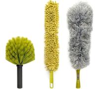 DocaPole - Kit per spolverare - per uso a mano o con asta telescopica - 3 accessori catturapolvere: spolverino per ragnatele, piumino in microfibra e spolverino flessibile