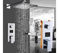 Docce, Rubinetto per il bagno Cromato Display digitale Doccia a pioggia Rubinetto per vasca da bagno Montaggio a parete Miscelatore per vasca da bagno Sistema doccia per bagno-10 pollici, 12 pollici