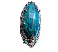 DOCCESTU Anello da donna con turchese in argento bohémien, con gemma ovale, placcato in argento, anello con pietra gotica, anello da uomo e da donna, con pietra naturale, anello di personalità (misura