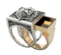 DOCCESTU Anello da uomo in acciaio inossidabile con testa di leone ruggente vintage intagliato, design personalizzato con mini scatola portaoggetti nascosta, gioielli per feste rap, hip hop, regalo