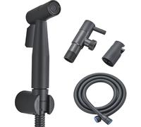 Doccetta ad alta pressione, in acciaio inox, con una sola mano, in acciaio inox, colore nero, set doccia con tubo e supporto