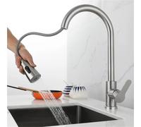 Doccetta estraibile for rubinetto da cucina, rotazione di 360 gradi e rubinetto da cucina monoforo estraibile nero e argento for acqua fredda