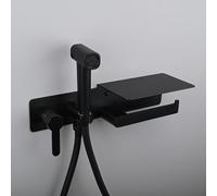 Doccetta Per Bidet, Bidet Portatile Kit Doccetta, Kit Idroscopino Wc Doccetta, Due Modalità, Ottone, Con Tubo Flessibile Da 150 Cm E Supporto/Porta Carta Igienica. (B, Black)