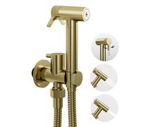 Doccetta per bidet,Doccino per Bidet Oro spazzolato,2 Modo de Agua, Non c'è bisogno di premere, basta ruotare per regolare la modalità,con supporto e tubo flessibile,Ottimo per pulizia bagno