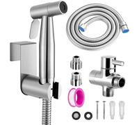 Doccetta per Bidet, Set Doccia Bidet per WC, Hand Held Bidet Spruzzatore con Tubo Flessibile 1.5m e Supporto,per Igiene Personale e Spruzzatore per Vasino,con Adattatori G1/2" e G3/8"
