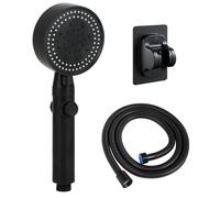 Doccetta per doccia nera con 6 modalità di spruzzo, tubo flessibile da 1,5 m e supporto incluso. Risparmio d'acqua, pratica e ad alta pressione. Soffione doccia alta pressione