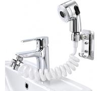 Doccetta per Lavabo Lavandino Laccio Estensibile 150 cm, Soffione 2 Getti Pioggia e Potente Supporto a Parete Deviatore 2 Vie Doccino per Lavare i Capelli Animali o Pulire il Lavandino Cucina e Bidet
