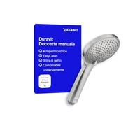 Doccetta universale Duravit,a mano con 3 tipi di getto (Rain, IntenseRain, Soft Rain), doccetta rotonda (Ø 110 mm), testa della doccetta facile da pulire, Acciaio spazzolato