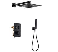 Doccia a pioggia nera Termostatico doccia set di rubinetti set a parete combo doccia in ottone con doccia con doccia portatile, soffione, 16 pollici