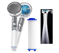 Doccia a Ventola Con Filtro Di Ricambio, Ad Elica Sovralimentata a Risparmio Idrico, Doccetta Girevole Con Pulsante On/Off, Soffione Con Maniglia Trasparente