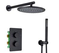 Doccia bagno nero opaco set di doccia termostatica set doppia maniglia colonna doccia con soffitto a mano montato o tocco di doccia nascosto (b 16 pollici) LWX