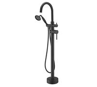 Doccia classica, berretto a riempimento per vasca da bagno autoctona rubinetto nero a terra mobili per bagno in ottone vasca con doccia a mano set di doccia di lusso, cromo, nero Aqiong
