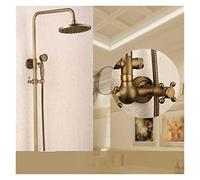 Doccia classica set antico in ottone da bagno di rubinetto for la doccia piogge con pioggia spray portatile a 2 manopole miscelazione(D)