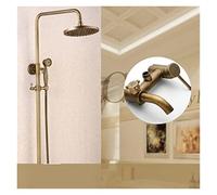 Doccia classica set antico in ottone da bagno di rubinetto for la doccia piogge con pioggia spray portatile a 2 manopole miscelazione(C)