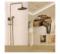 Doccia classica set antico in ottone da bagno di rubinetto for la doccia piogge con pioggia spray portatile a 2 manopole miscelazione,Sicuro per l'acqua(E)