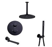 Doccia classica, soffitto termostatico a soffitto in ottone in ottone doccia da bagno con 8-12 "pioggia rotonda con doccia portatile e rubinetto della vasca, set di doccia di lusso, 10 pollici