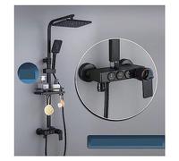 Doccia con controllo touch, doccia for bagno Set doccia termostatico con pulsante nero rame Doccia a pioggia manuale pressurizzata a 4 velocità(S1827B-TH-3G)