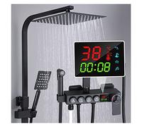 Doccia con controllo touch, Set rubinetto doccia termostatico in ottone/set rubinetto doccia bagno Display digitale, colonna doccia a pioggia, annaffiatoio 25CM/30CM(Golden-10Inch-B)