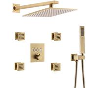 Doccia, con getti per Il Corpo Valore termostatico Bodano Brass Spazzolato Finitura Gold Squadra da 10-12 Pollici Porta per la Doccia, Set di Doccia a Parete (10 Pollici)