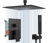 Doccia con soffione Nero Opaco da 16 Pollici, Rubinetto da soffitto con soffione Quadrato e soffione palmare, Set Combinato, valvola di immissione e Finitura Inclusi