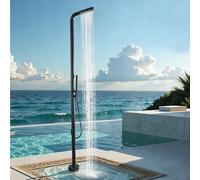 Doccia Da Esterno, Sistema Doccia Esterna In Acciaio Inox Con Base, Design Con Uscita Acqua Integrata Nel Soffione, Colonna Doccia Da Giardino Per Piscina, Spiaggia(Black)