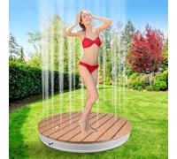 Doccia da Giardino Esterno con Pedana Regolabile Doccetta da Esterno per Terrazzo Giardino con ugelli in Rame Fino a 4 m di Altezza della Fontana WPC Antiscivolo, Resistente alle intemperie
