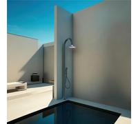 Doccia da Giardino esterno in Alluminio LUNA-ALU-D-GRIGIA-LED Acqua Calda e Fredda Dimensioni 17x17x h 223 cm con Miscelatore e Doccino mobile acqua calda e Fredda da esterno Grigio grigio