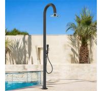 Doccia da Giardino esterno in Alluminio LUNA-ALU-D-NERA-SENSOR Acqua Calda e Fredda Dimensioni 17x17x h 223 cm con Miscelatore e Doccino mobile acqua calda e Fredda da esterno Nero nero