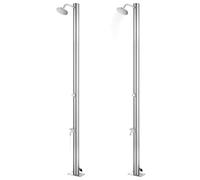 Doccia da giardino in acciaio inox, 220 cm, con piastra di base in WPC, doccia esterna per giardino, piscina, terrazza, resistente alla corrosione, con rubinetto per il lavaggio dei piedi