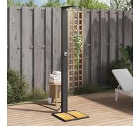 Doccia da giardino nera in rattan sintetico e legno di acacia - Doccia esterna per piscina - Acciaio verniciato a polvere & finitura olio - Durevole e resistente alle intemperie