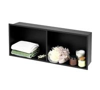 Doccia da incasso impermeabile in acciaio inox 304 con ripiano integrato per shampoo, sapone e articoli da toeletta, design quadrato a alcova, nessuna piastrella necessaria, finitura nera