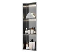 Doccia da parete in acciaio inox con luce a LED integrata, mensola portaoggetti per bagno, non richiede piastrelle (grigio, 90 x 28 x 12,5 cm)