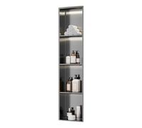 Doccia da parete in acciaio inox con luce a LED integrata, mensola portaoggetti per bagno, non richiede piastrelle (grigio, 120 x 28 x 12,5 cm)