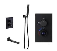 Doccia Digitale, di rubinetteria for doccia con montaggio a parete nero for vasca da bagno digitale ， Set miscelatore for lusso Soffione a pioggia in ottone portatile