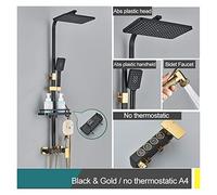 Doccia Digitale, Rubinetti for doccia da bagno neri Interruttore a pulsante a 3/4 vie Miscelatore termostatico o caldo freddo Sistemi Display digitale con ripiano(Black gold A4-2)