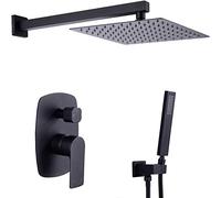 Doccia, Doccia a Pioggia Nera Opaca con Set di Cuffie Portatile a Testa di Alta Pressione da 10 Pollici, valvola del Rubinetto per la Doccia, Set di Doccia di Lusso da Bagno a Parete (10 Pollici) (10
