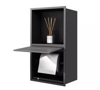 Doccia in acciaio inox - Mensola da incasso a parete per bagno, nessuna piastrella necessaria, armadietto nero per doccia accanto al WC (40 x 20 x 12,4 cm)