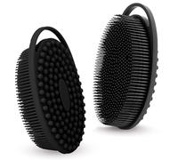 Doccia in silicone, 2 pezzi in morbido silicone per il corpo in luffa 2 in 1 spazzola per bagno e shampoo pulizia esfoliante uso per pelli sensibili, schiuma bene, nero