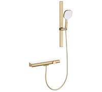 Doccia multifunzione sollevabile in rame caldo e freddo, barra di sollevamento, barra quadrata - oro spazzolato