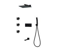 Doccia nascosta nera, getto quadrato da 10 pollici, set doccia caldo e freddo con valvola incorporata nella parete, doccetta, laterale beccuccio