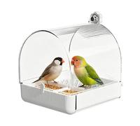 Doccia per Uccelli Trasparente Multifunzione con 2 Mangiatoie | Bagno e Alimentatore per Uccelli per Inseparabili Canarie Diamanti Mandarini Calopsitte
