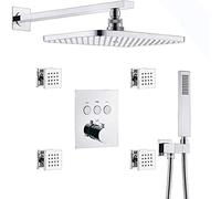 Doccia, Rettangolare in Ottone termostatico 12 x 8 Pollici di Doccia per Pioggia di Aria con 4 Pezzi Miscelatore Bagno Bagno Doccia di Lusso Set di Doccia di Lusso, Chrome