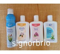 doccia schiuma erbe Just + latte mandorle + malva corpo +gel doposole aloe lotto