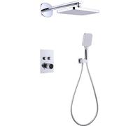 Doccia termostatica Set di fuacet, sistema di doccia a pulsante, display a temperatura, soffione con pioggia con doccia portatile, set di doccia con miscelatore a pioggia montato a parete, cromo