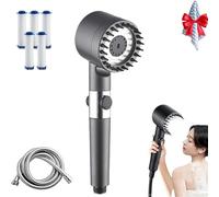 Doccino Per Doccia Pulifer Con Cinque Filtro, Soffione Doccia Alta Pressione Regolazione A Tre Livelli, Tubo Flessibile 1,5m, Risparmio Idrico Ed Energetico (1SET)