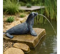 Doccione solare con pompa, statuetta per laghetto con pompa solare e gioco d'acqua, decorazione da giardino in poliresina effetto bronzo, fontana solare per laghetto da giardino e corso d'acqua (foca