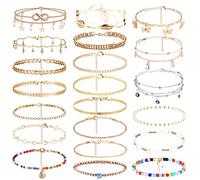 Dochais 15-24 pezzi Cavigliera d'argento lucido con strass impermeabile Boho cavigliera estiva regolabile Cavigliera da donna Cavigliera d'epoca, 21cm