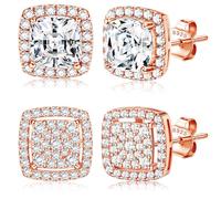 Dochais 2 Paia di orecchini donna uomo argento 925 Placcato Oro 14K orecchini diamante anallergici zirconi cubici rotondi quadrati imitazione diamante per donna uomo