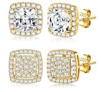 Dochais 2 Paia di orecchini donna uomo argento 925 Placcato Oro 14K orecchini diamante anallergici zirconi cubici rotondi quadrati imitazione diamante per donna uomo