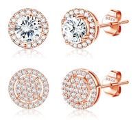 Dochais 2 Paia di orecchini donna uomo argento 925 Placcato Oro 14K orecchini diamante anallergici zirconi cubici rotondi quadrati imitazione diamante per donna uomo